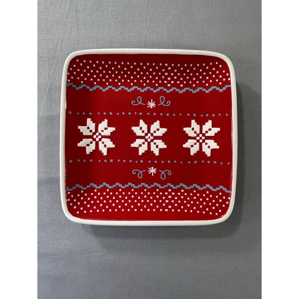 Hallmark square ceramic plate 7"x7" Fair Isle Ugly Sweater Plate Christmas Table
